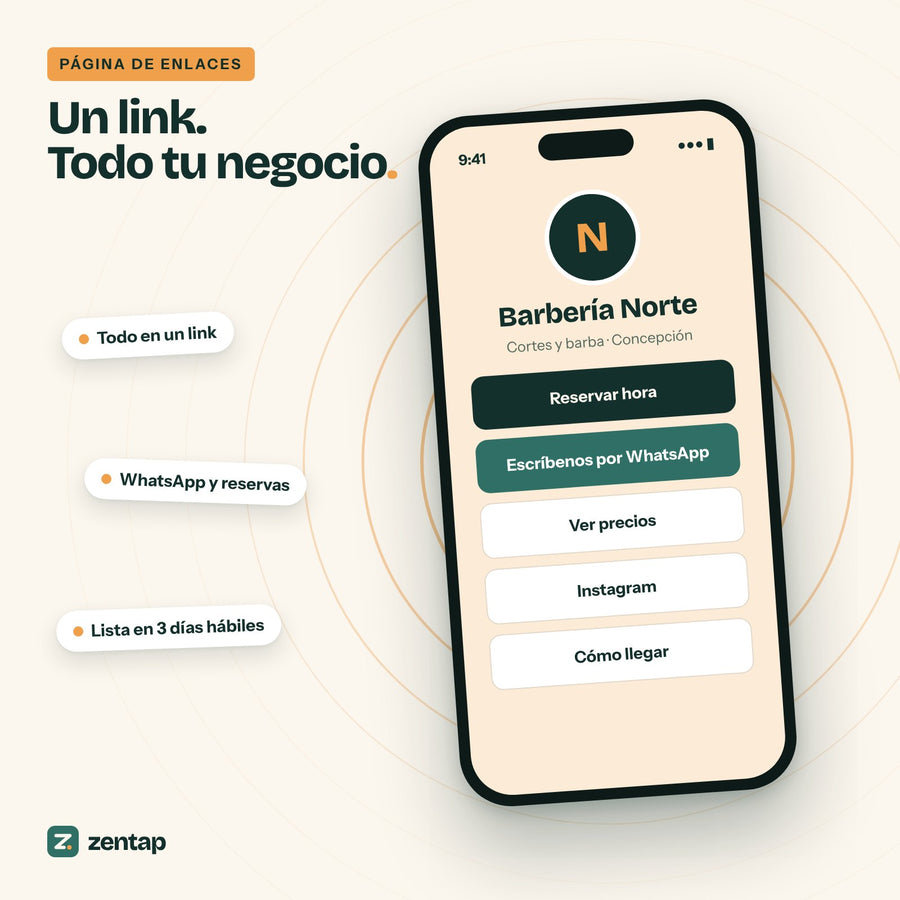 Página de enlaces con todos los botones del negocio