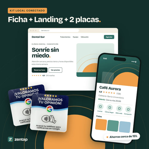 Kit Local Conectado: ficha de Google, landing y 2 placas NFC