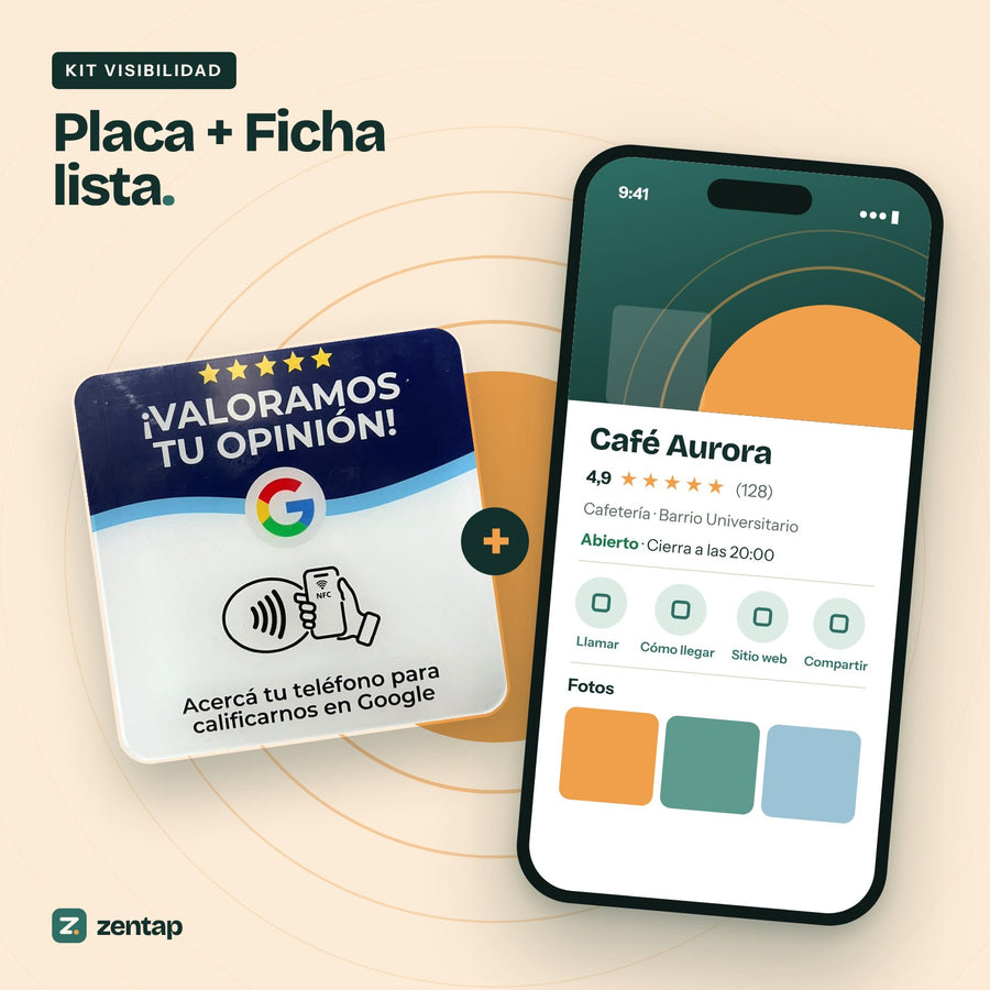 Kit Visibilidad: placa NFC más ficha de Google lista